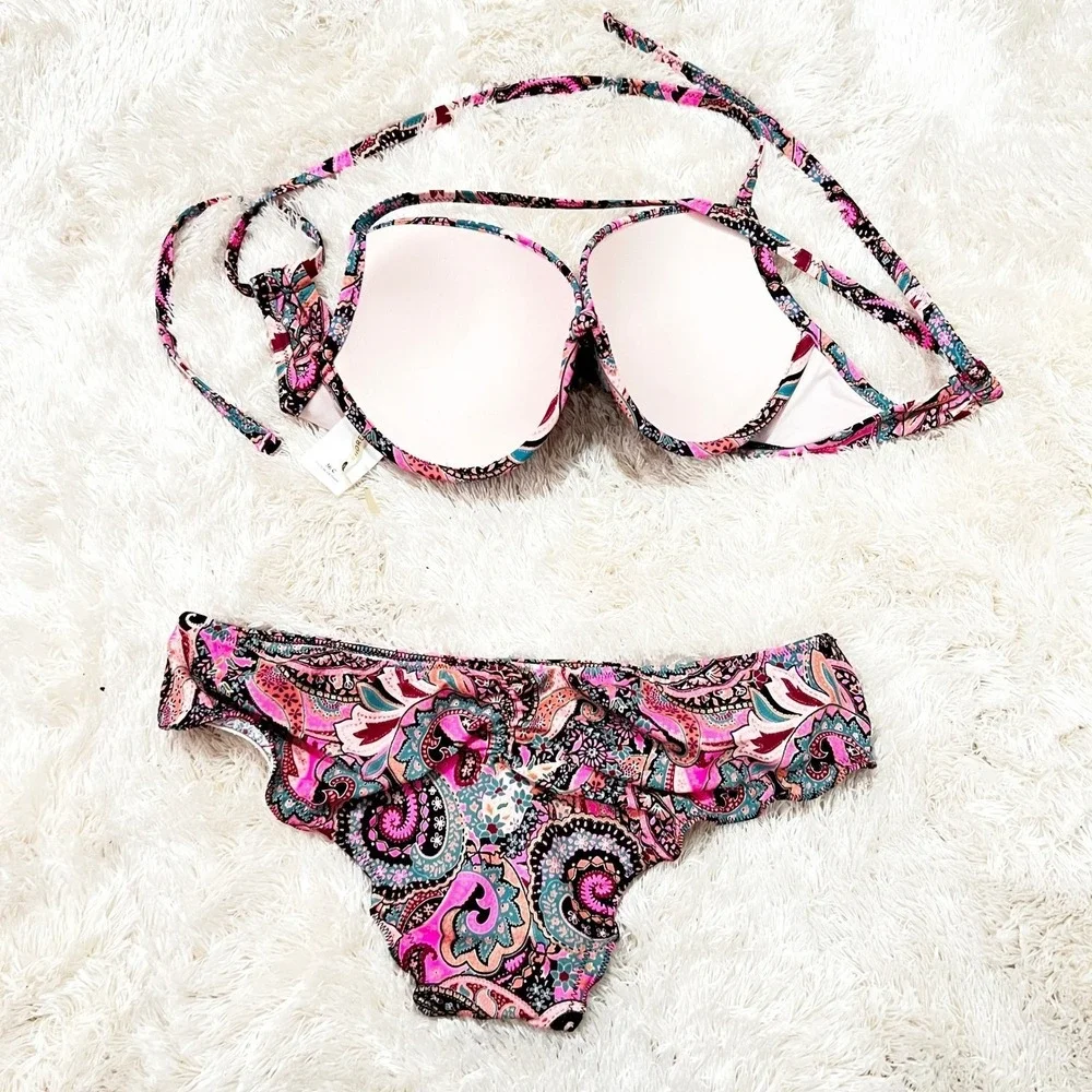 Shade & Shore Bikini Set Swimsuit Women's Small Pink‎ Paisley Y2K Summer